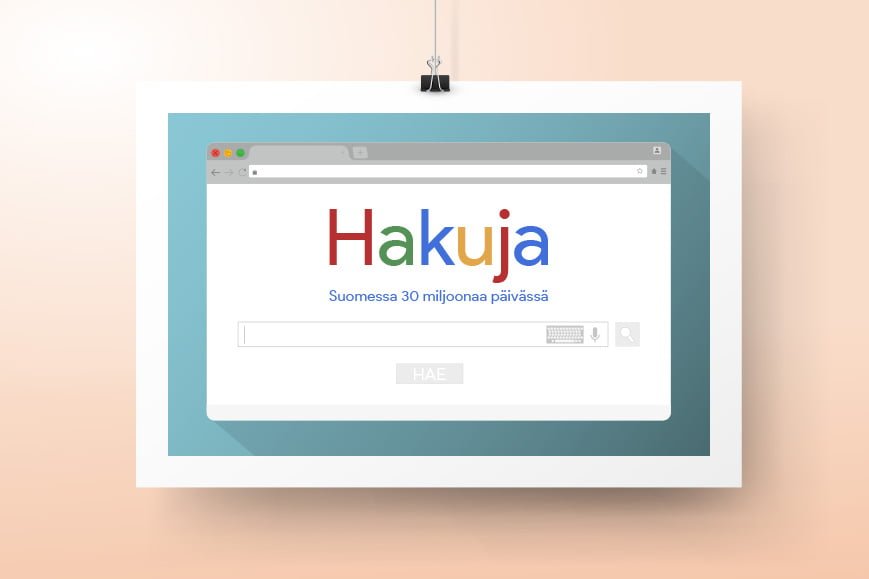 Hakusanamainonta -palvelusivun kuvituskuva, jossa Hakukone auki internet-selaimessa.