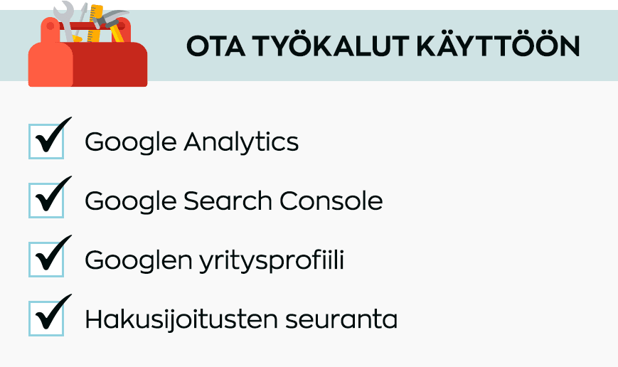 Hakukoneoptimoinnin työkalujen käyttöönotto, tarkistuslista