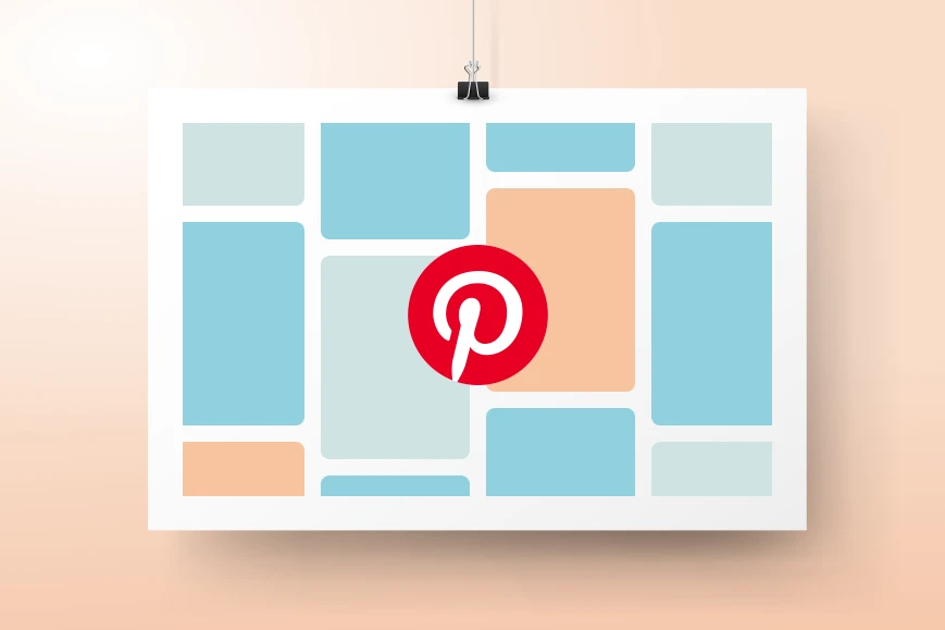 Pinterest-mainonta palvelusivun kuvituskuva, jossa Pinterestin logo palvelun syötteessä.